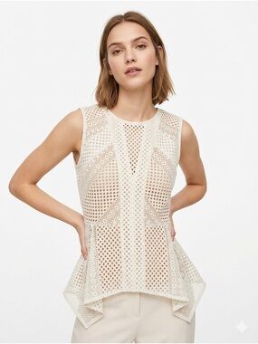 BCBGMaxAzria Sleeveless Crochet Peplum Top in Cream